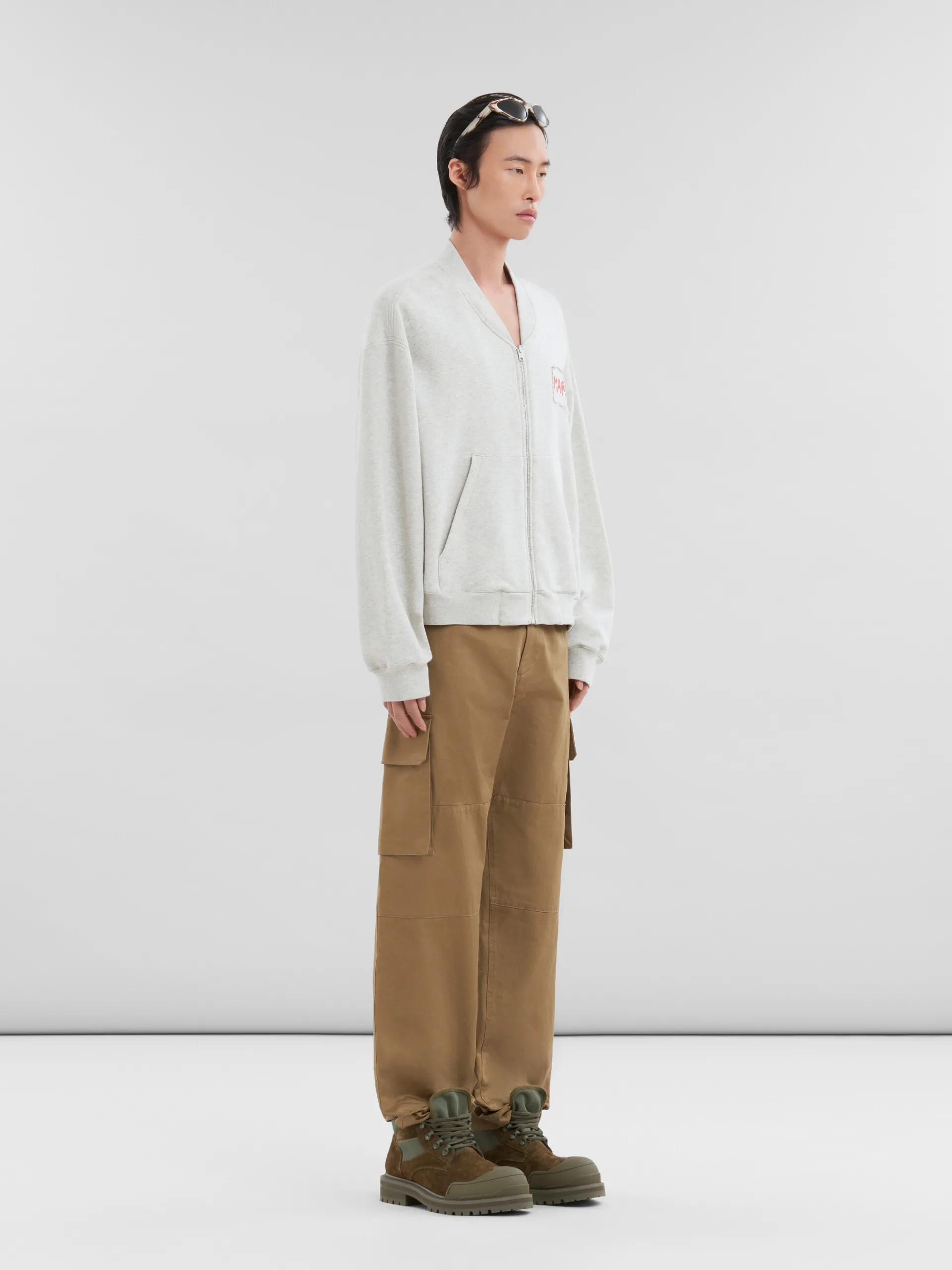 Sweatshirts>Marni Grey Melange Cotton Bomber With Patch SODIUM