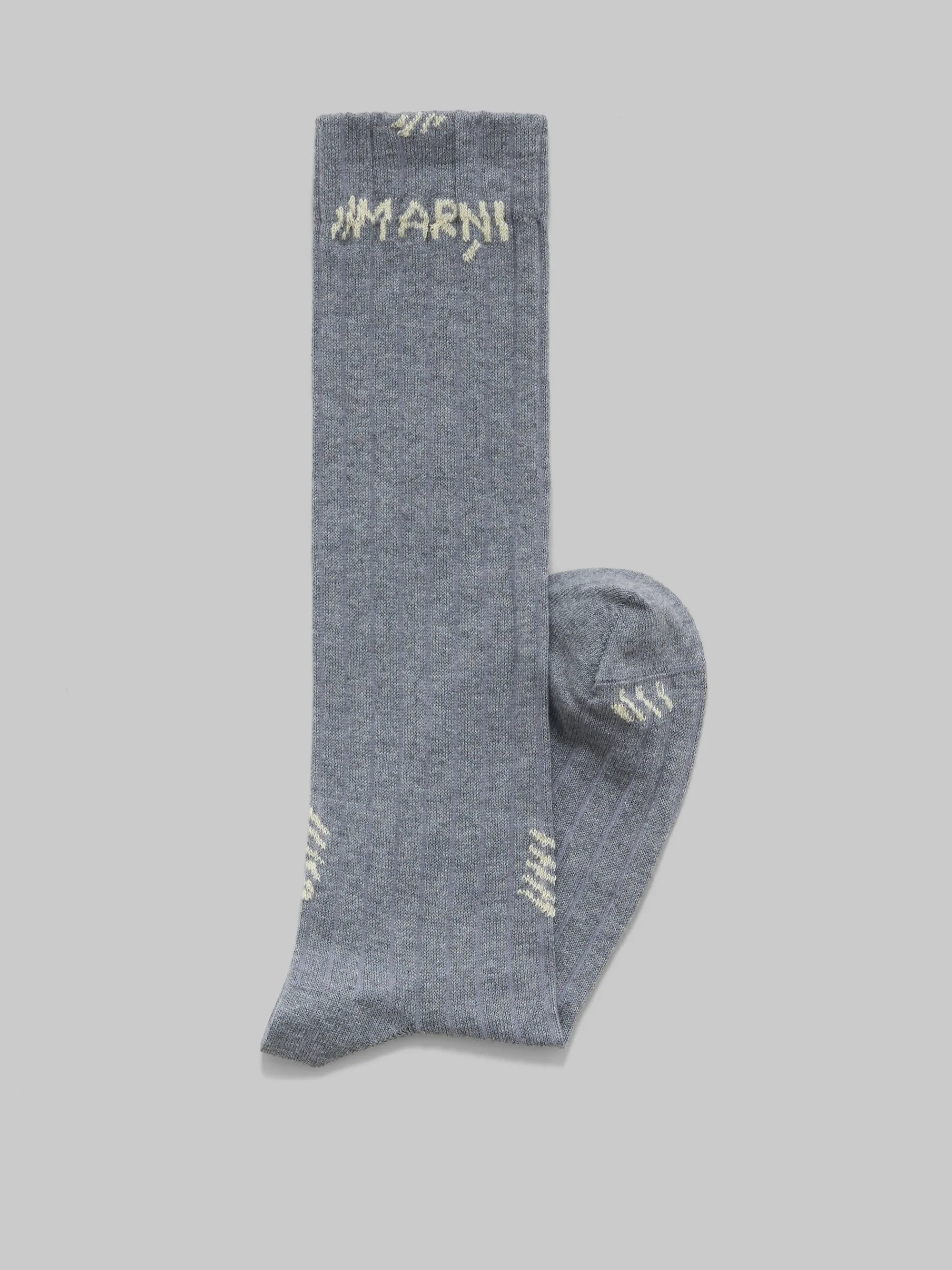 Socks>Marni Grey Ribbed Cotton Socks With Mending INOX