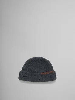 Hats>Marni Grey Shetland Wool Beanie With Mending GRANITE