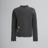 Knitwear>Marni Grey Shetland Wool Jumper With Mending Embroidery GRANITE
