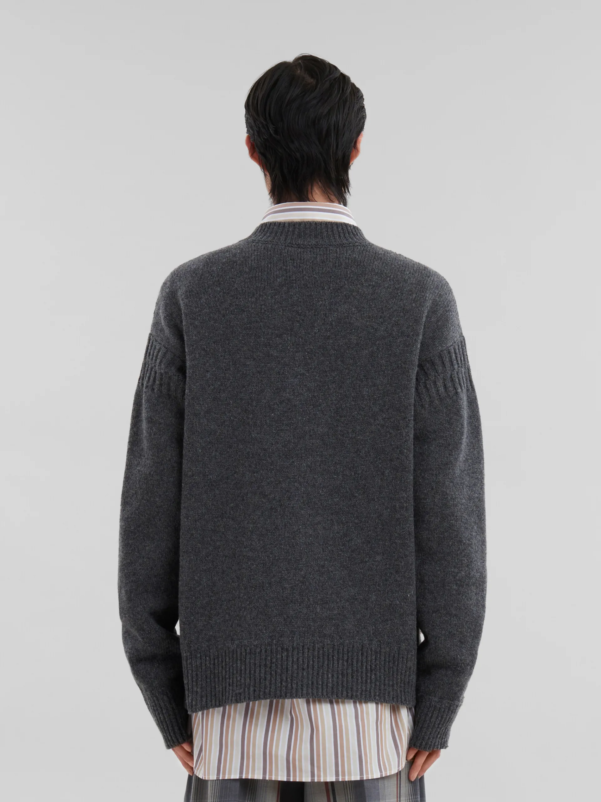 Knitwear>Marni Grey Shetland Wool Jumper With Mending Embroidery GRANITE