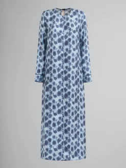Dresses>Marni Grey Silk Long Dress With Crayon Leopard Print ANTIQUE SILVER