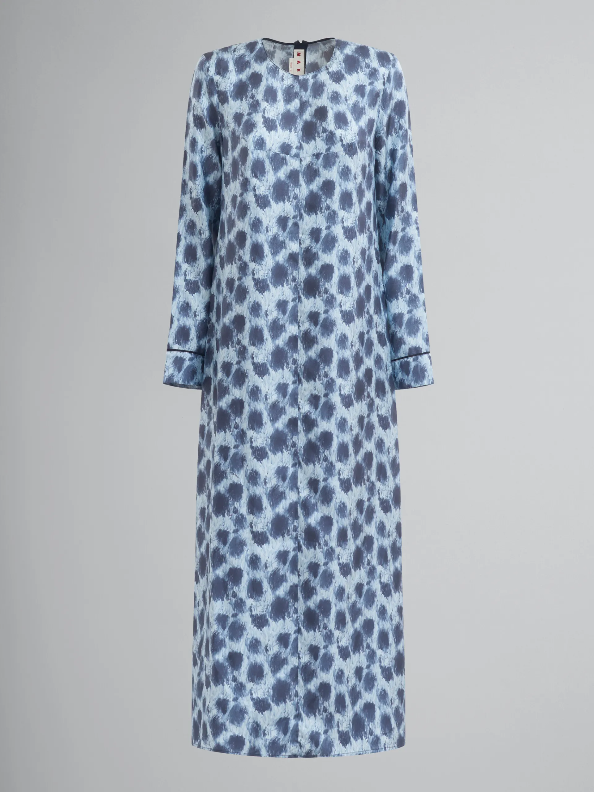 Dresses>Marni Grey Silk Long Dress With Crayon Leopard Print ANTIQUE SILVER