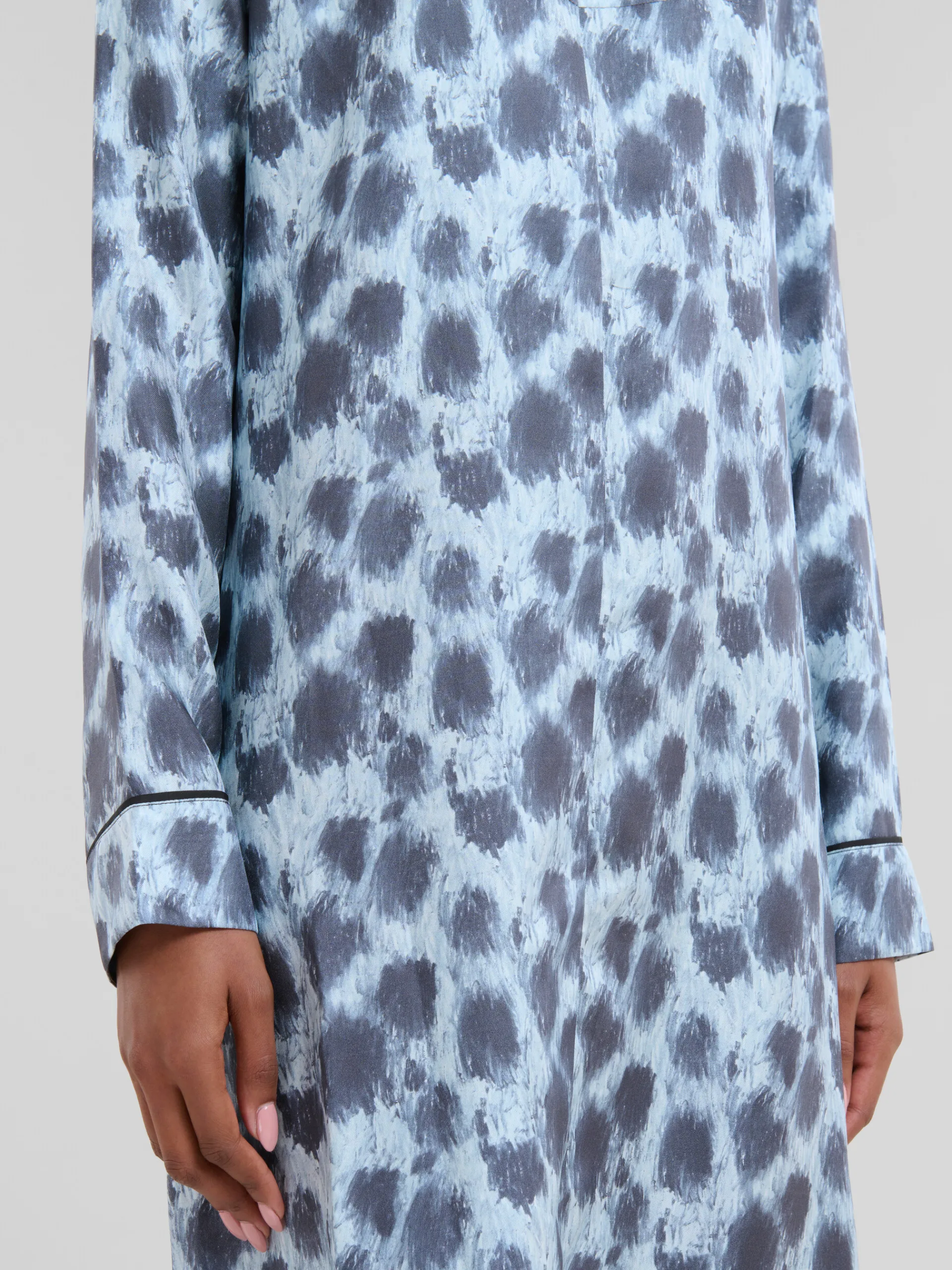 Dresses>Marni Grey Silk Long Dress With Crayon Leopard Print ANTIQUE SILVER