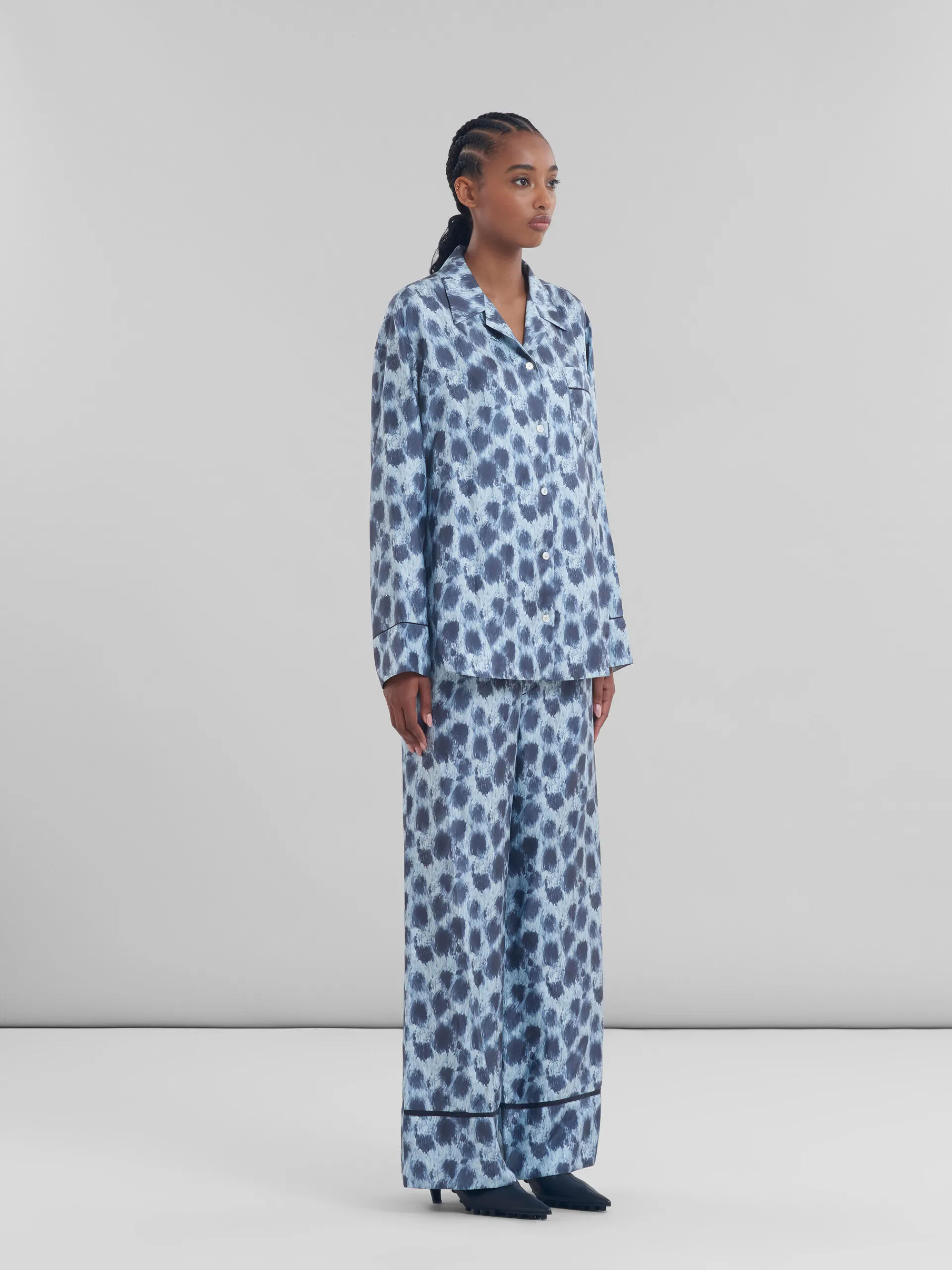 Tops & T-Shirts | Matching Sets>Marni Grey Silk Shirt With Crayon Leopard Print ANTIQUE SILVER