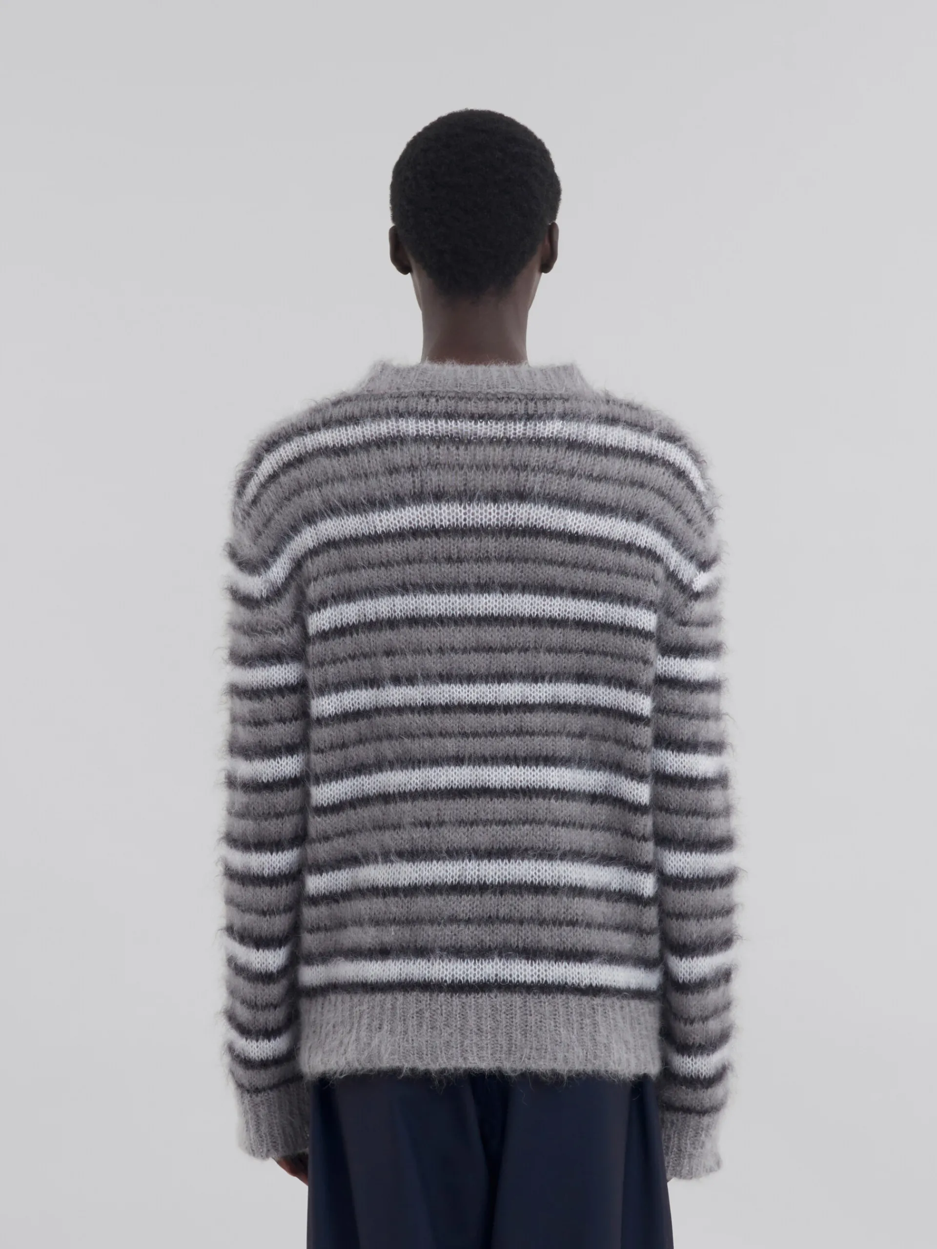 Knitwear>Marni Grey Striped Mohair Jumper ANTIQUE SILVER
