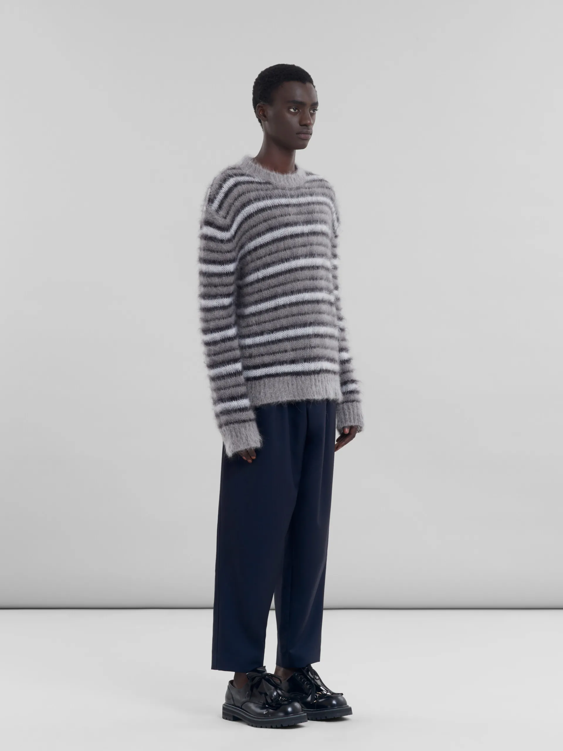 Knitwear>Marni Grey Striped Mohair Jumper ANTIQUE SILVER