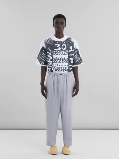 Pants>Marni Grey Tropical Wool Trousers With Drawstring Waist SODIUM