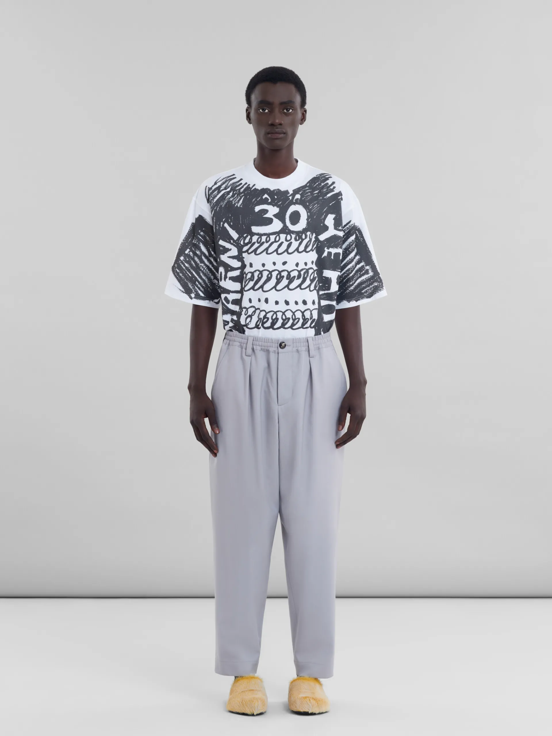 Pants>Marni Grey Tropical Wool Trousers With Drawstring Waist SODIUM