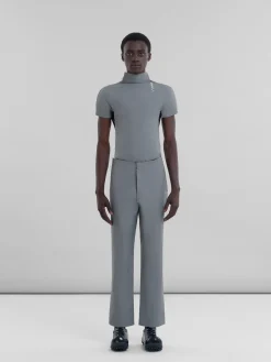 Pants>Marni Grey Wool Trousers With Contrasting Back TALC/THYME/WILD CHERRY