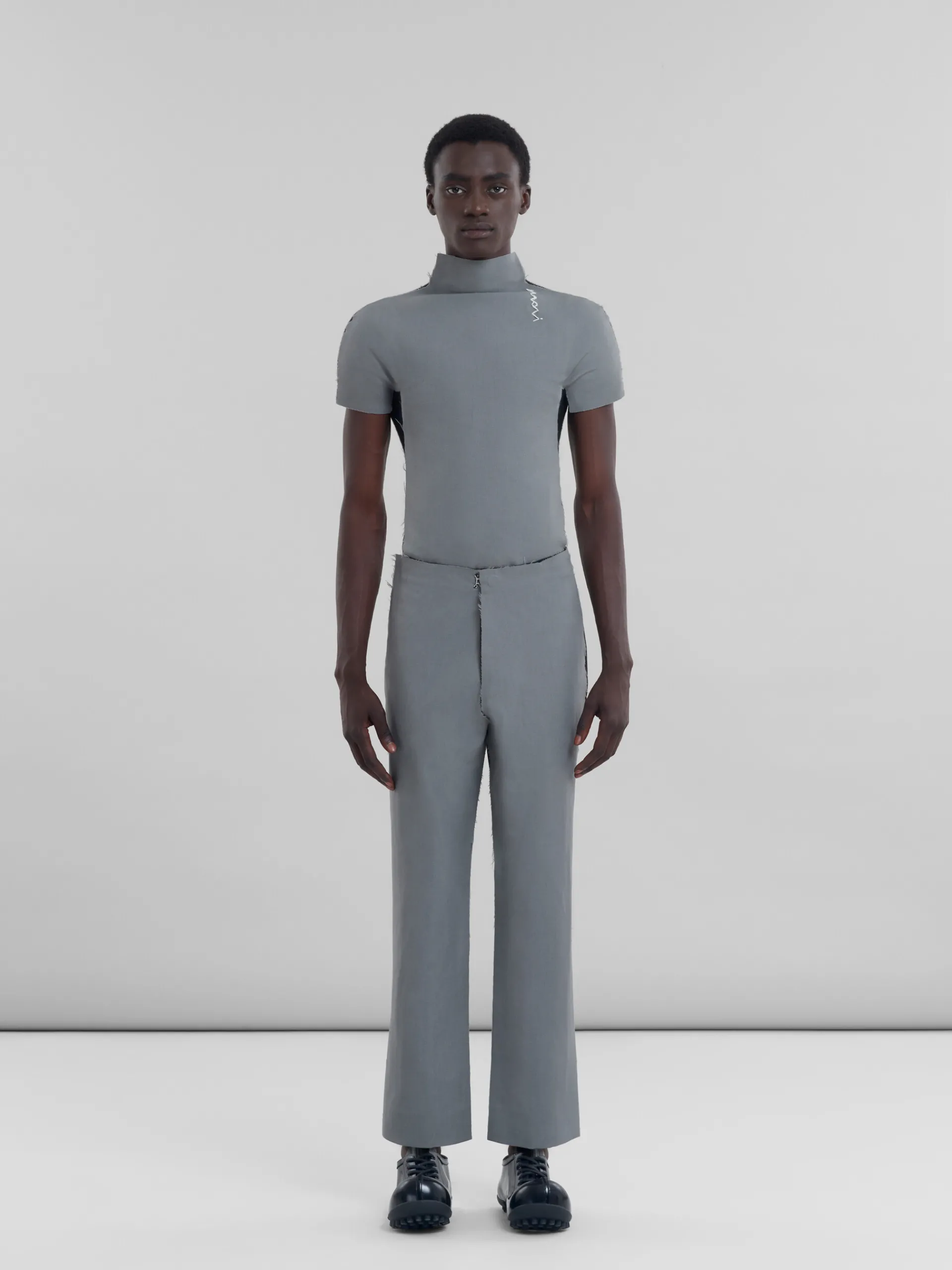 Pants>Marni Grey Wool Trousers With Contrasting Back TALC/THYME/WILD CHERRY