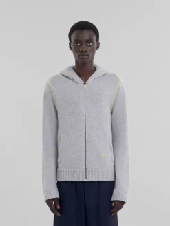 Knitwear>Marni Grey Wool-cashmere Cardigan With Mending INOX