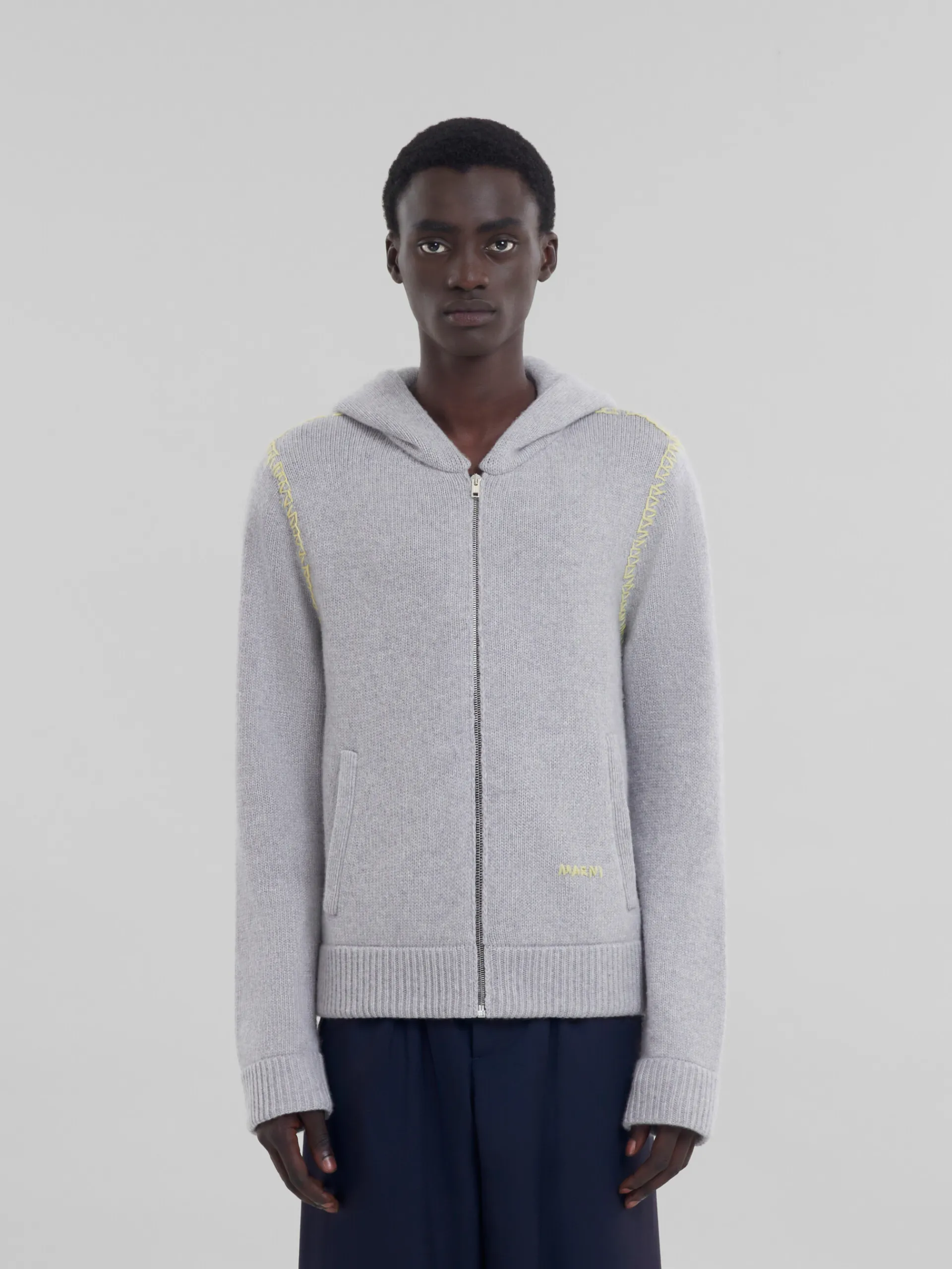 Knitwear>Marni Grey Wool-cashmere Cardigan With Mending INOX