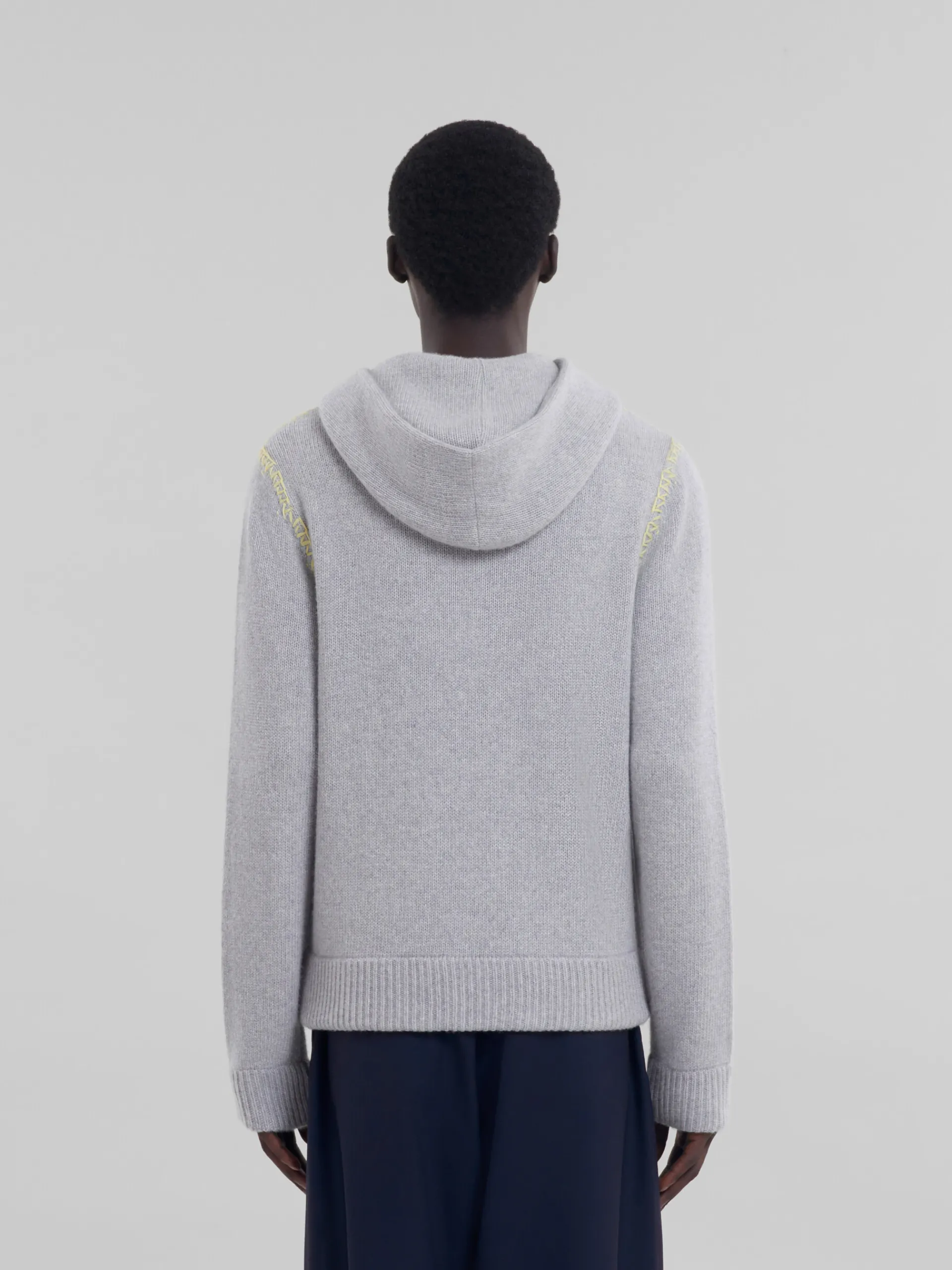 Knitwear>Marni Grey Wool-cashmere Cardigan With Mending INOX