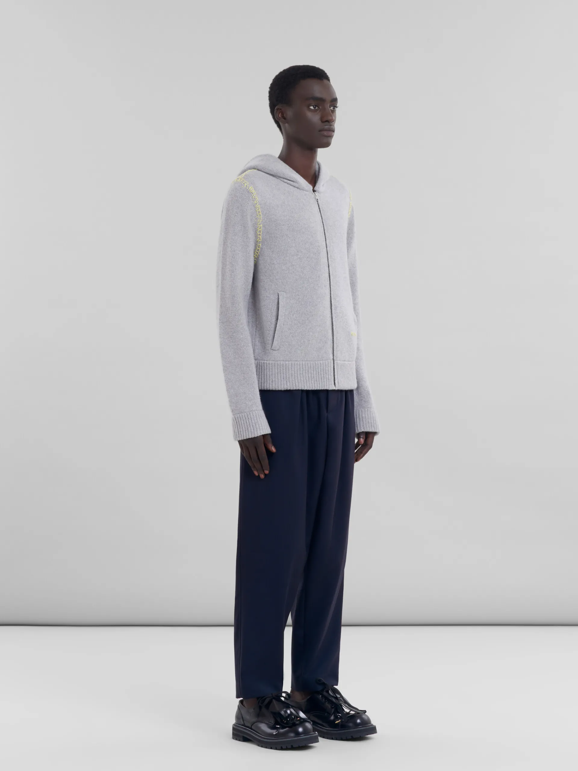 Knitwear>Marni Grey Wool-cashmere Cardigan With Mending INOX