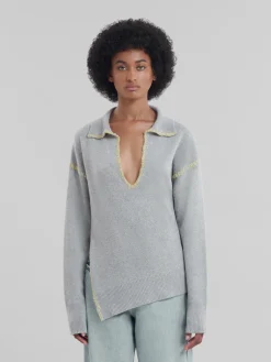 Knitwear>Marni Grey Wool-cashmere Jumper With Oversized Collar INOX