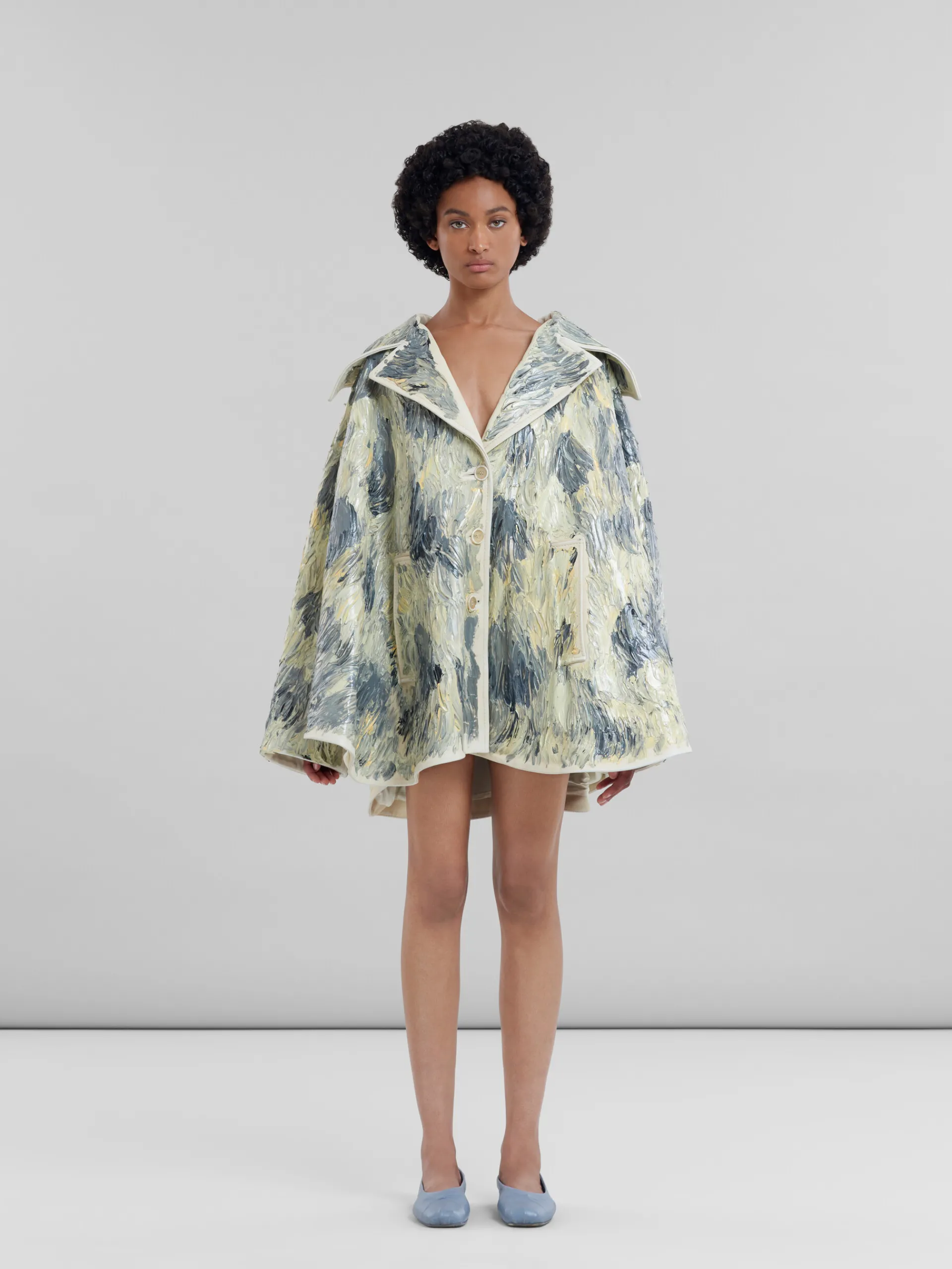 Coats & Jackets>Marni Hand-painted Light Yellow Leather Cape LIGHTTOPAZ