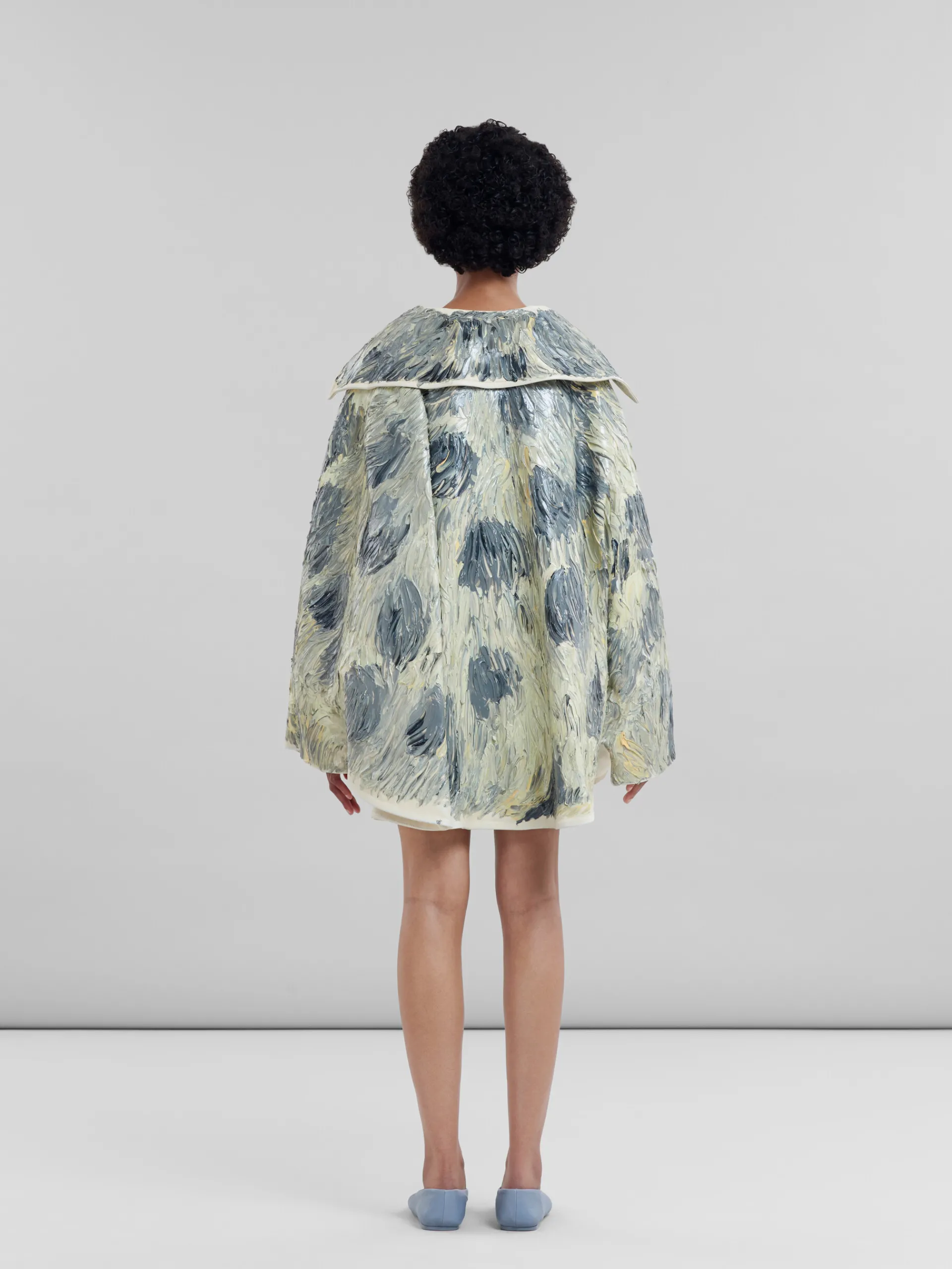 Coats & Jackets>Marni Hand-painted Light Yellow Leather Cape LIGHTTOPAZ