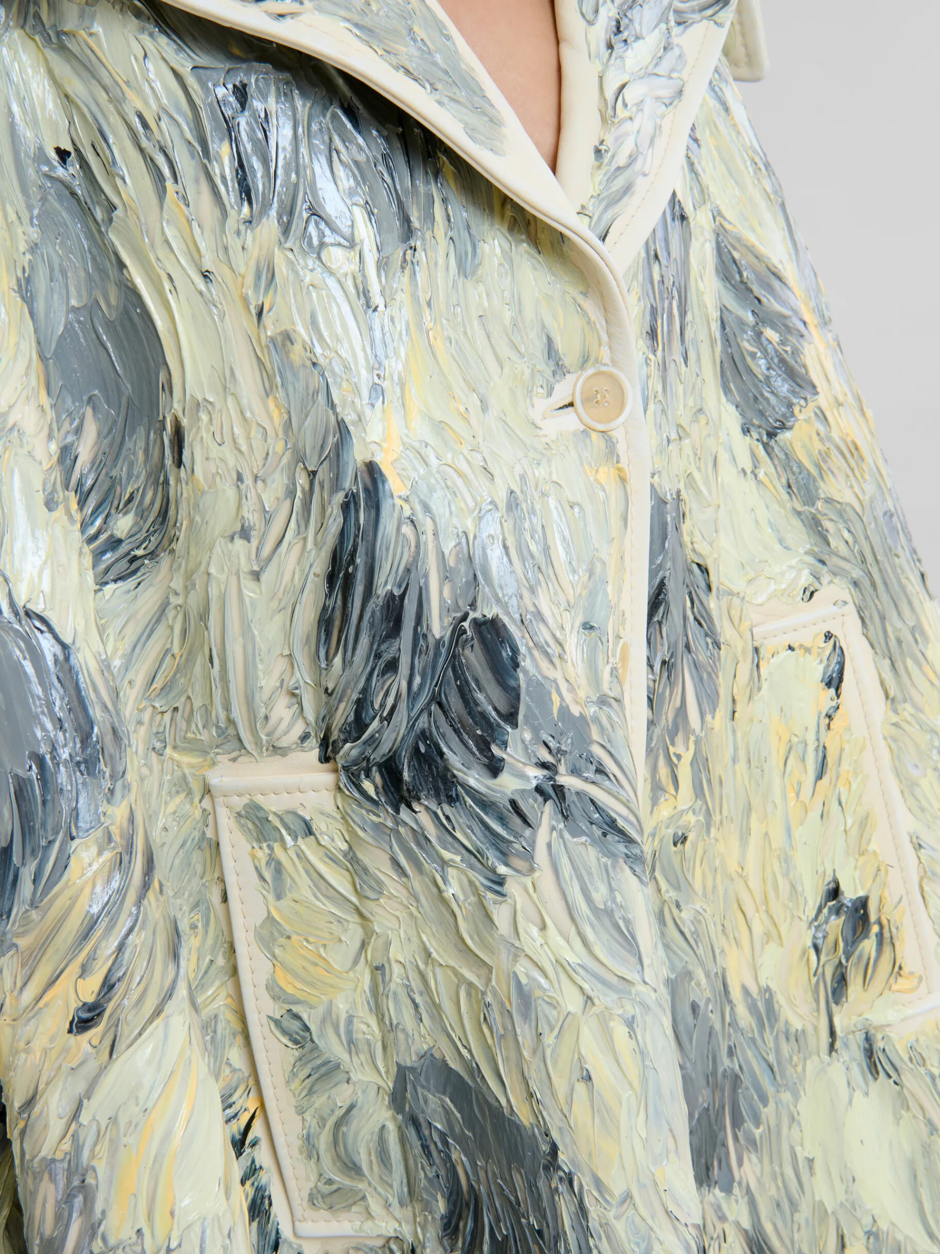 Coats & Jackets>Marni Hand-painted Light Yellow Leather Cape LIGHTTOPAZ