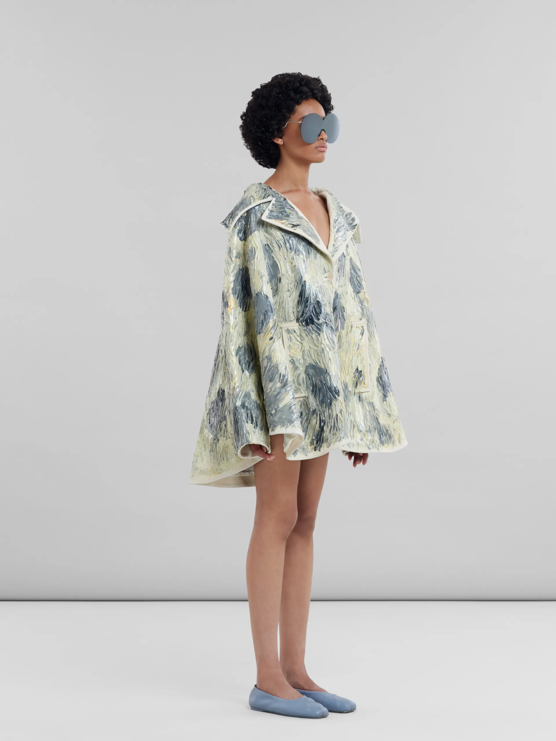 Coats & Jackets>Marni Hand-painted Light Yellow Leather Cape LIGHTTOPAZ