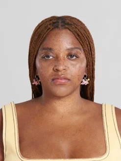 Earrings>Marni Hook Earrings With Tiger Pendants PALLADIUM/FLAMINGO