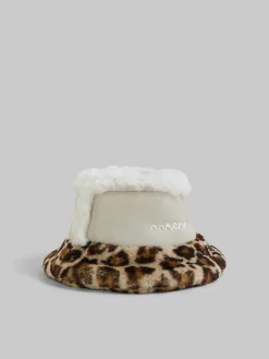 Hats | Hats>Marni Leather And Shearling Bucket Hat STONEWHITE