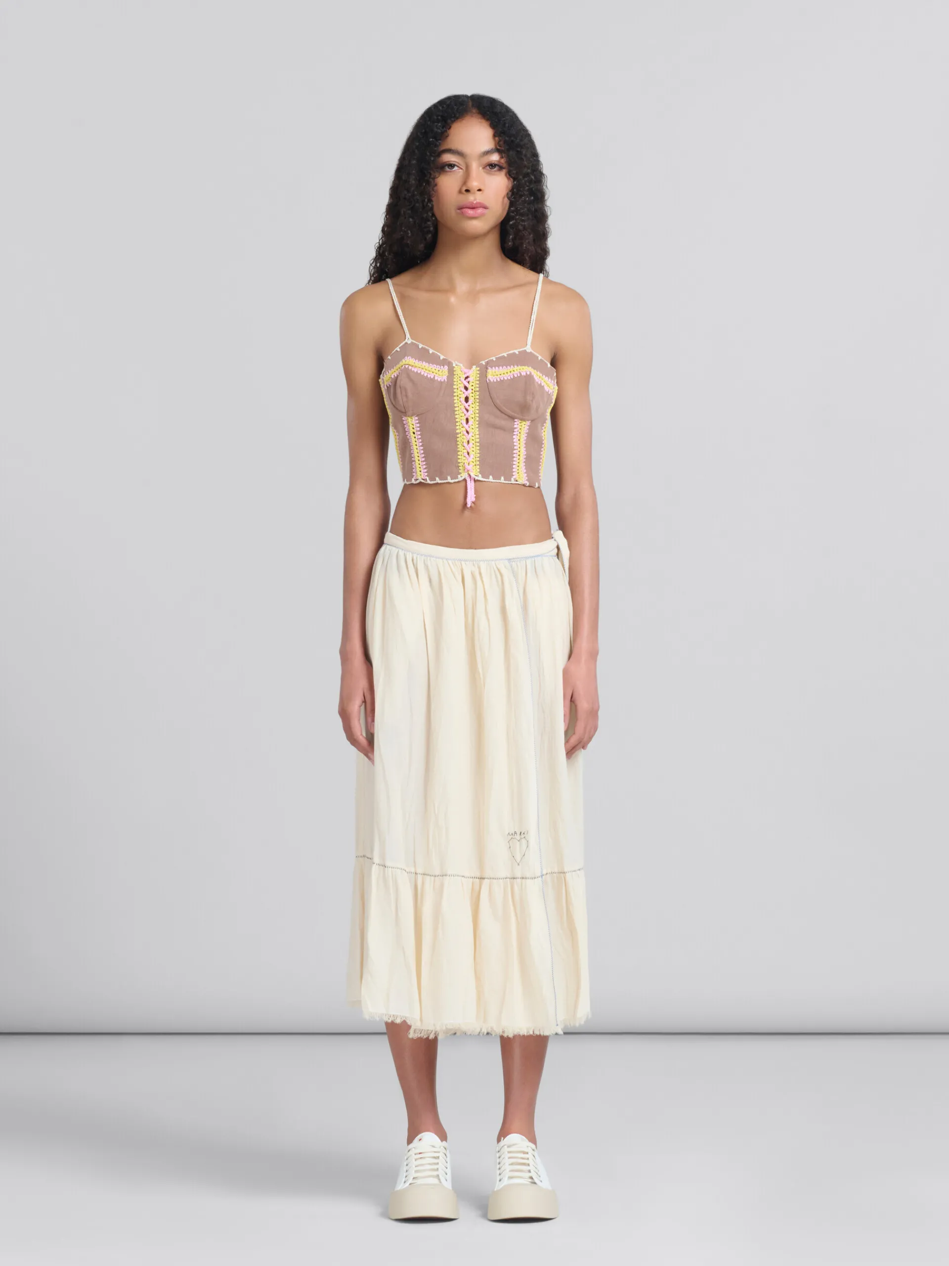 Skirts>Marni Light Beige Organic Cheesecloth Skirt With Flounce SILKWHITE