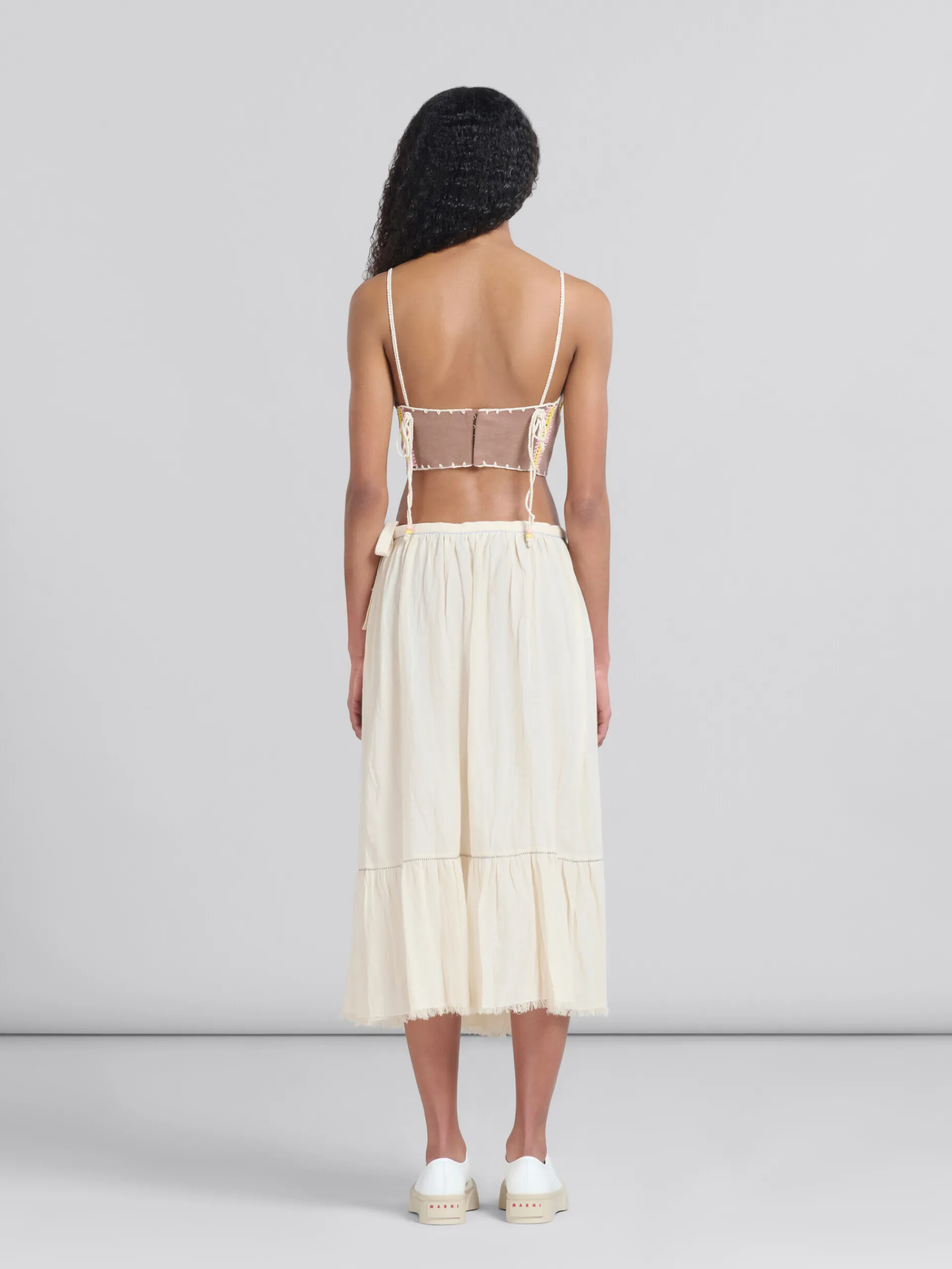 Skirts>Marni Light Beige Organic Cheesecloth Skirt With Flounce SILKWHITE