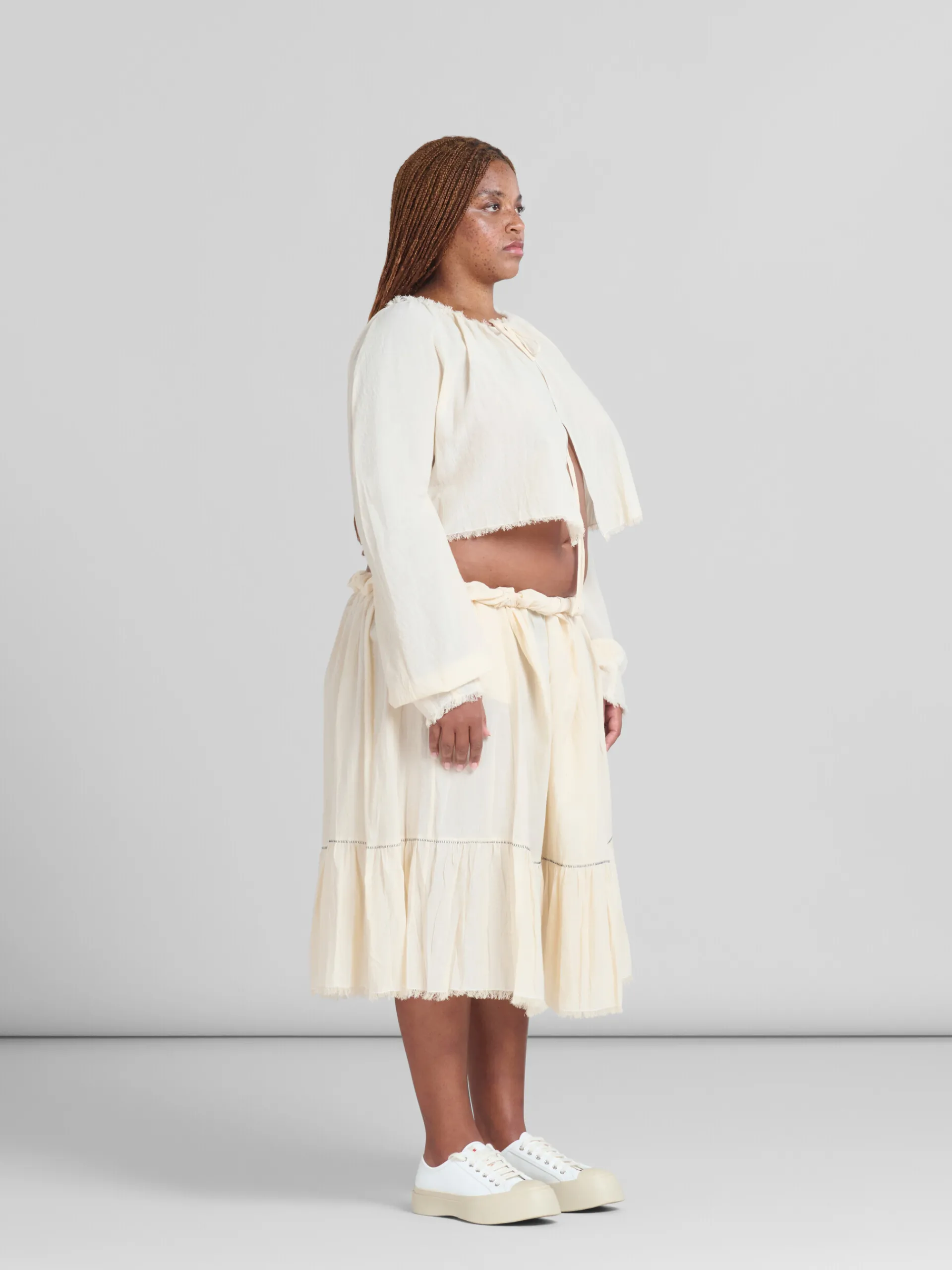 Skirts>Marni Light Beige Organic Cheesecloth Skirt With Flounce SILKWHITE