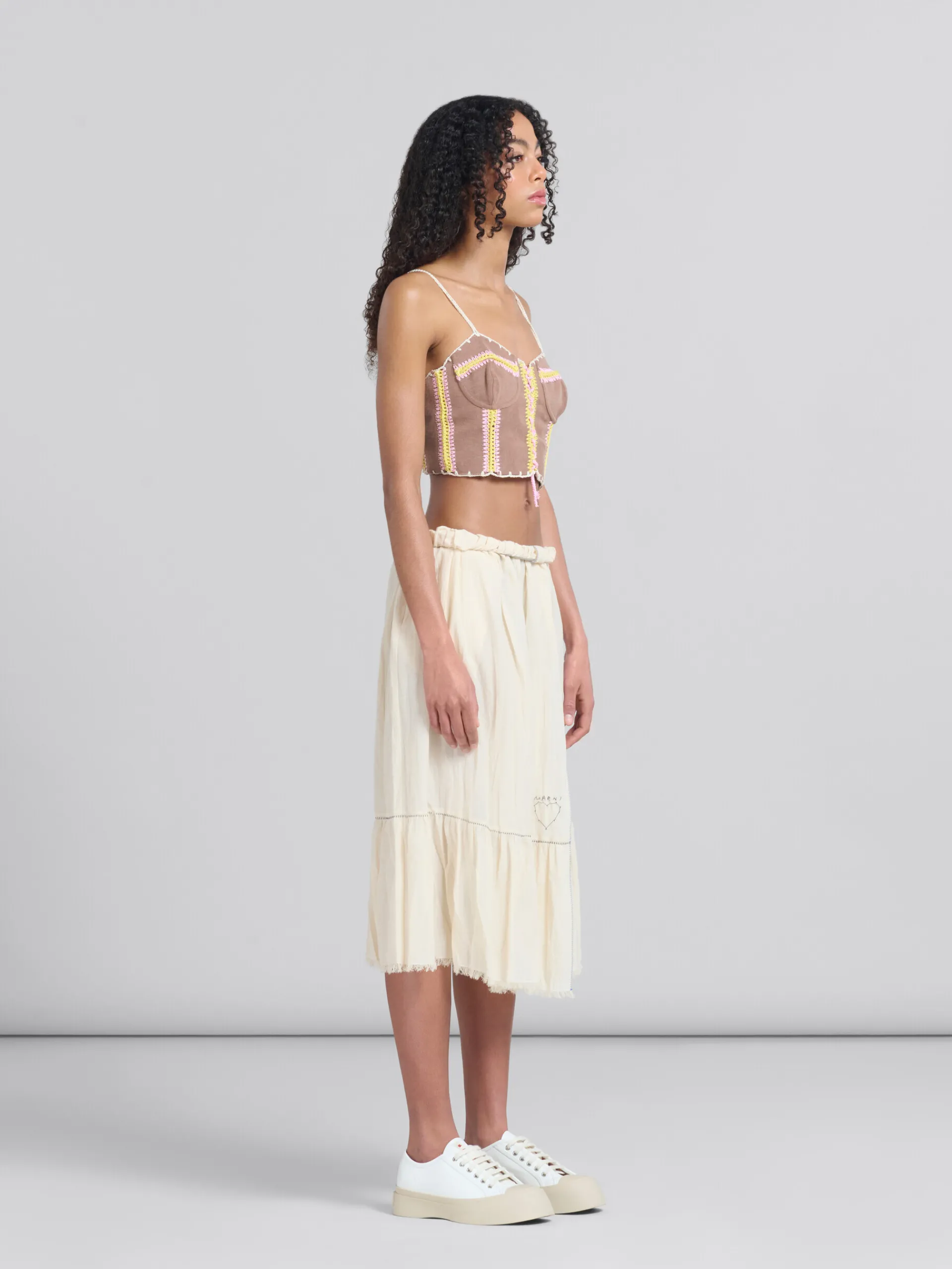 Skirts>Marni Light Beige Organic Cheesecloth Skirt With Flounce SILKWHITE