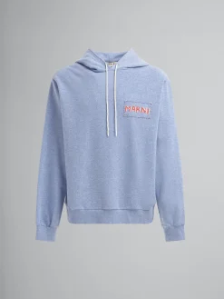 Sweatshirts>Marni Light Blue Melange Cotton Hoodie With Patch LIGHTBLUE