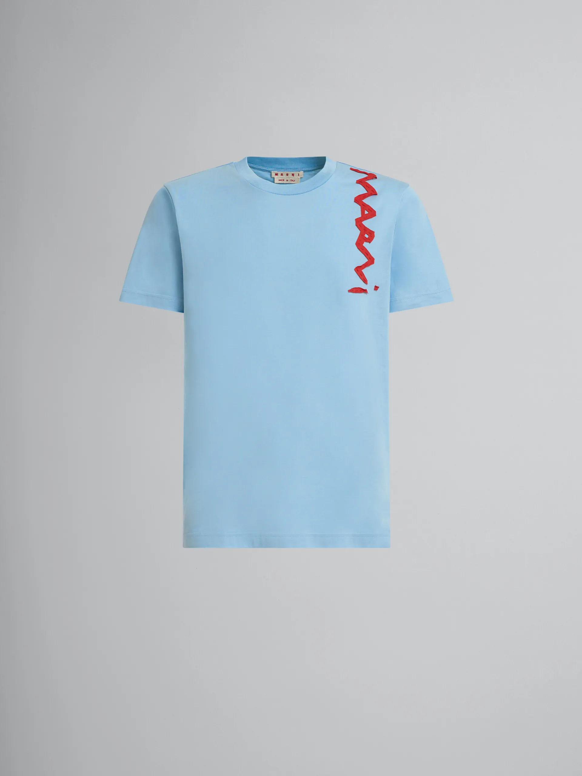 Tops & T-Shirts>Marni Light Blue Organic Cotton T-shirt With Mending Logo LEADEN BLUE