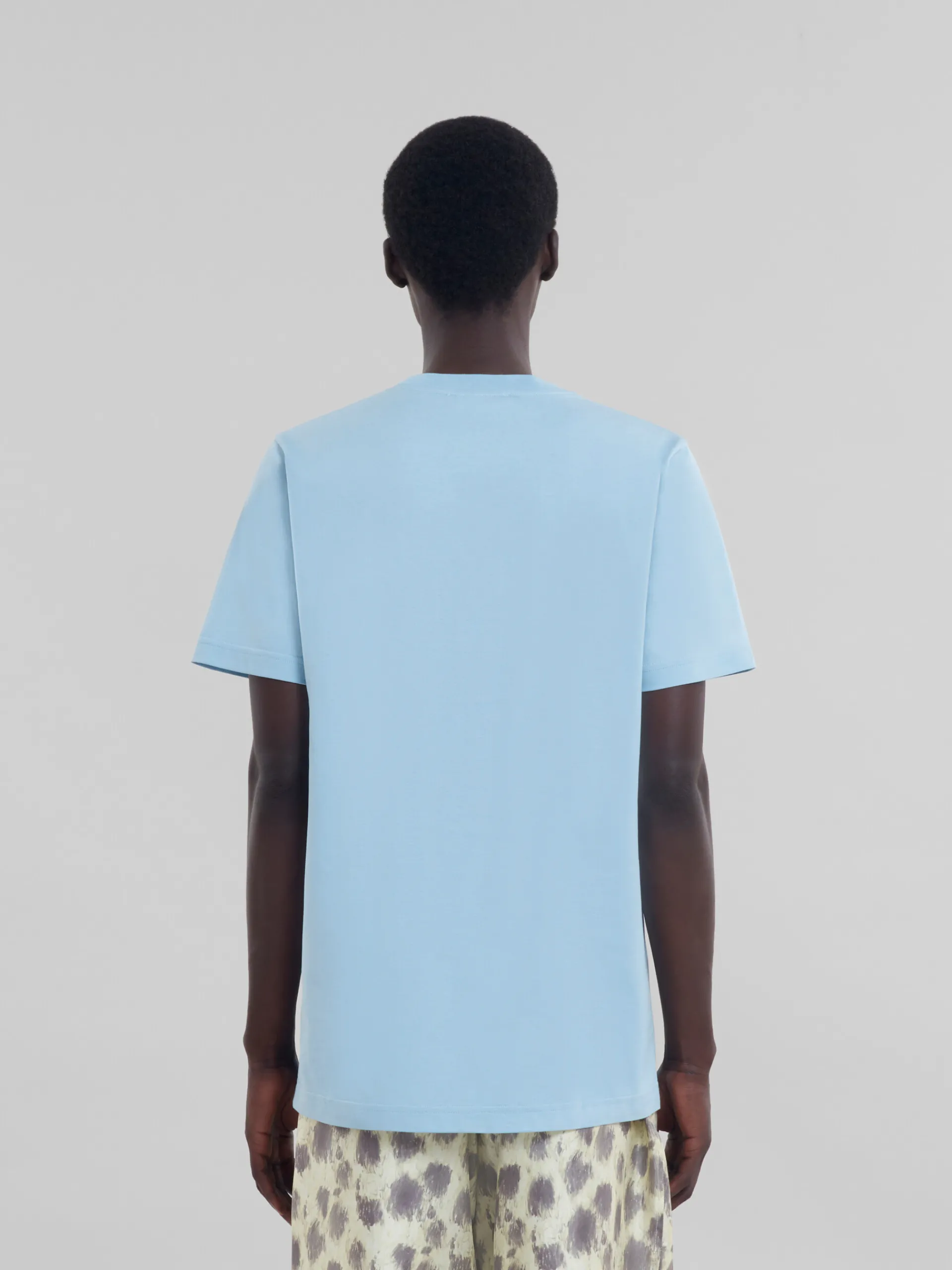 Tops & T-Shirts>Marni Light Blue Organic Cotton T-shirt With Mending Logo LEADEN BLUE