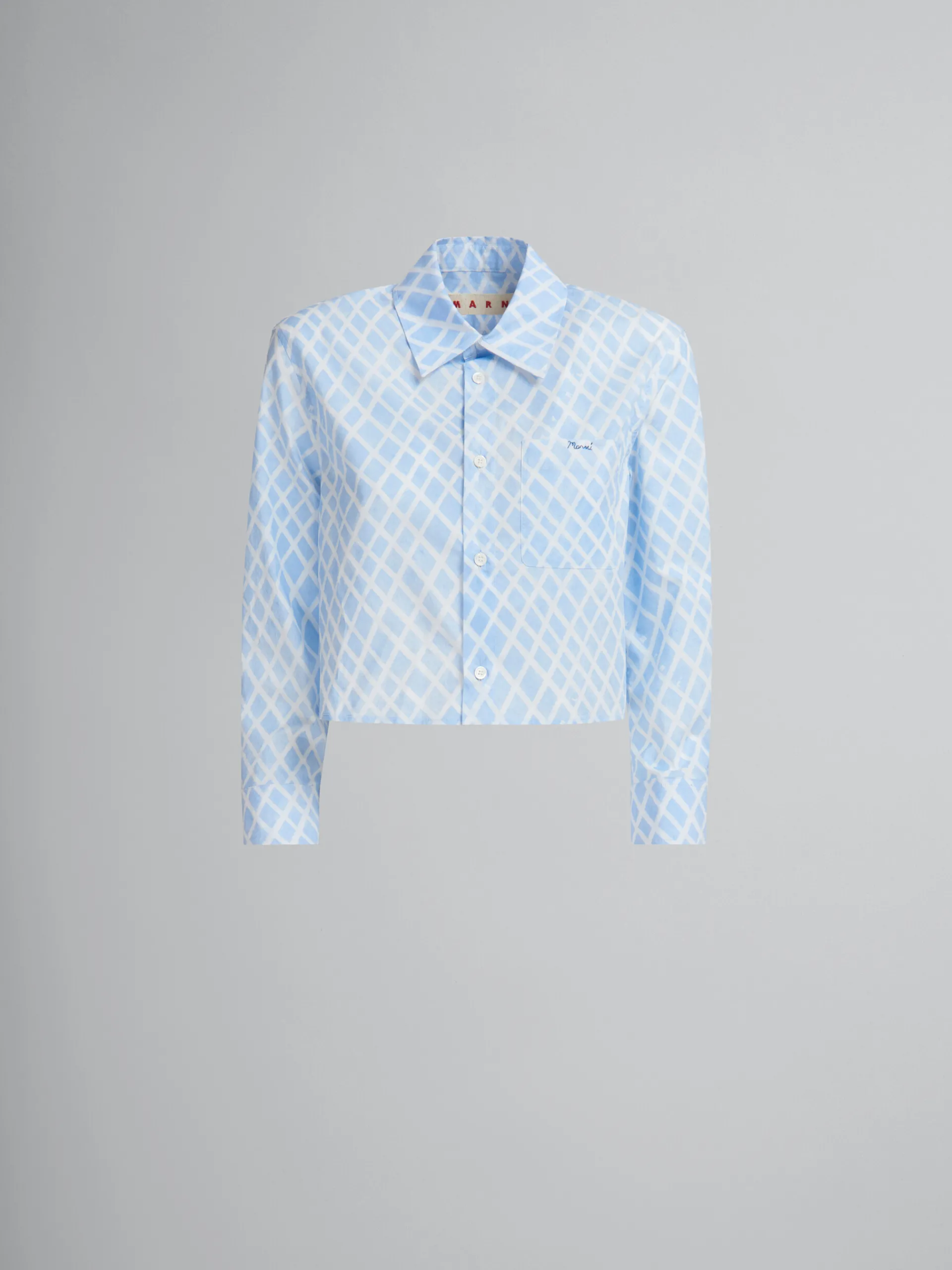 Tops & T-Shirts>Marni Light Blue Organic Poplin Cropped Shirt With Landscapes Print LIGHTBLUE