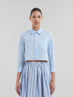 Tops & T-Shirts>Marni Light Blue Organic Poplin Cropped Shirt With Landscapes Print LIGHTBLUE