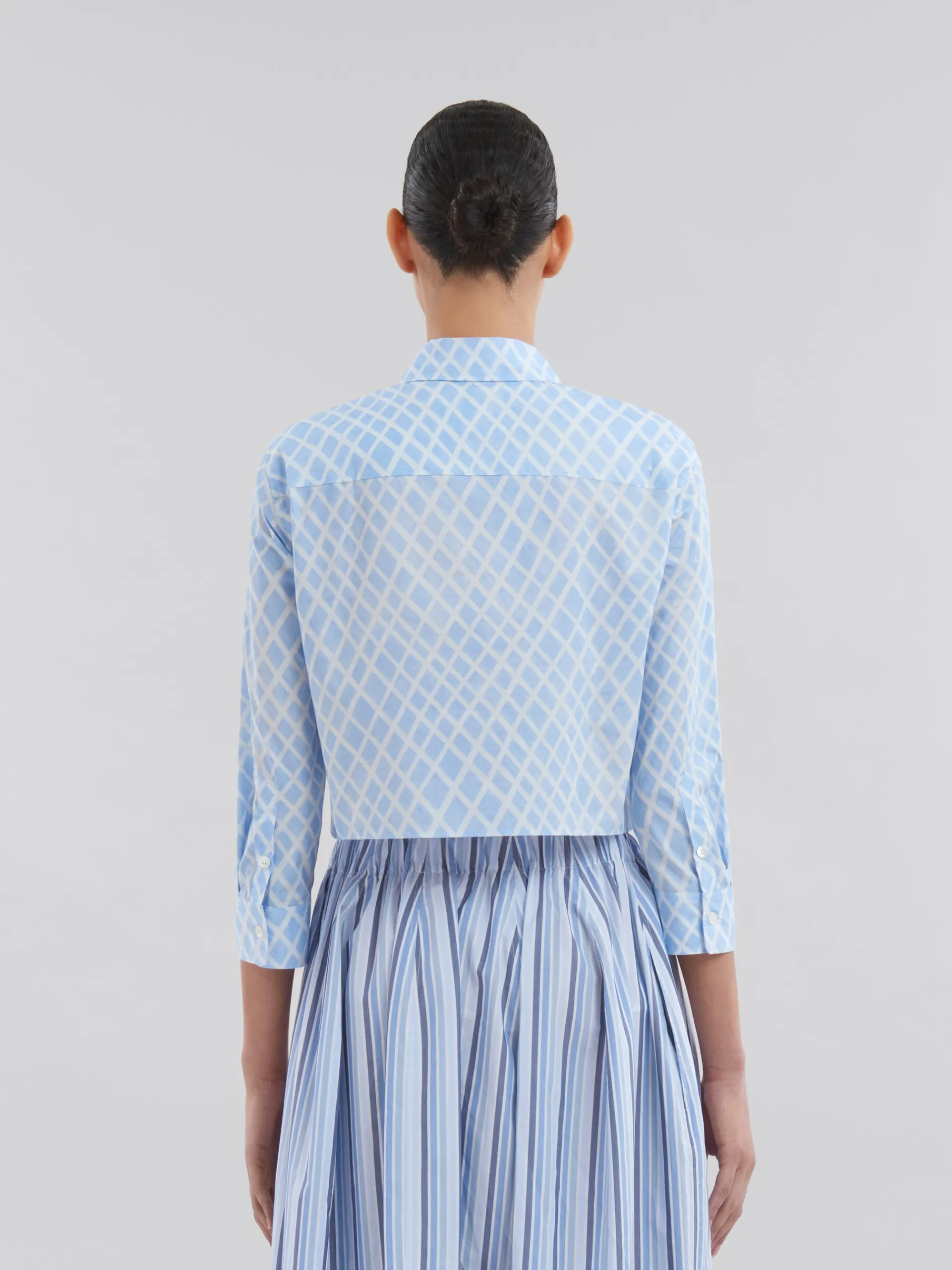 Tops & T-Shirts>Marni Light Blue Organic Poplin Cropped Shirt With Landscapes Print LIGHTBLUE