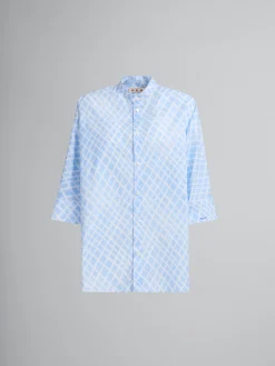 Tops & T-Shirts>Marni Light Blue Poplin Kimono Shirt With Landscapes Print LIGHTBLUE