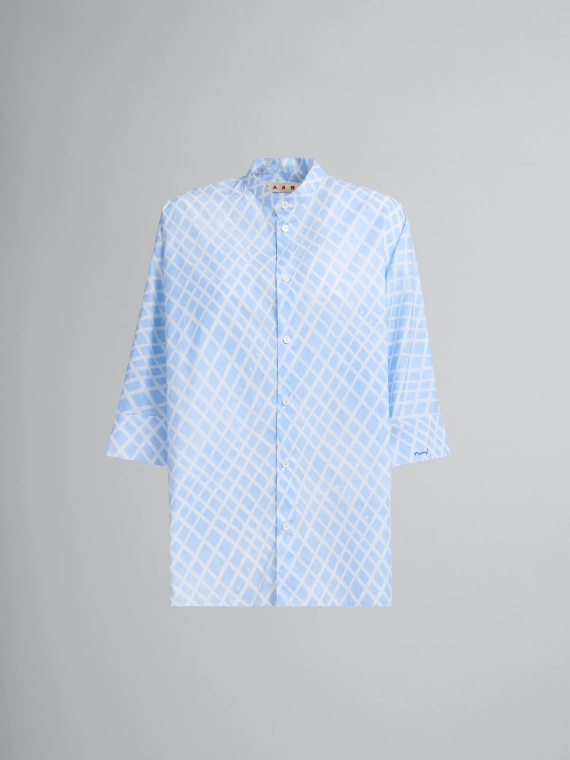 Tops & T-Shirts>Marni Light Blue Poplin Kimono Shirt With Landscapes Print LIGHTBLUE