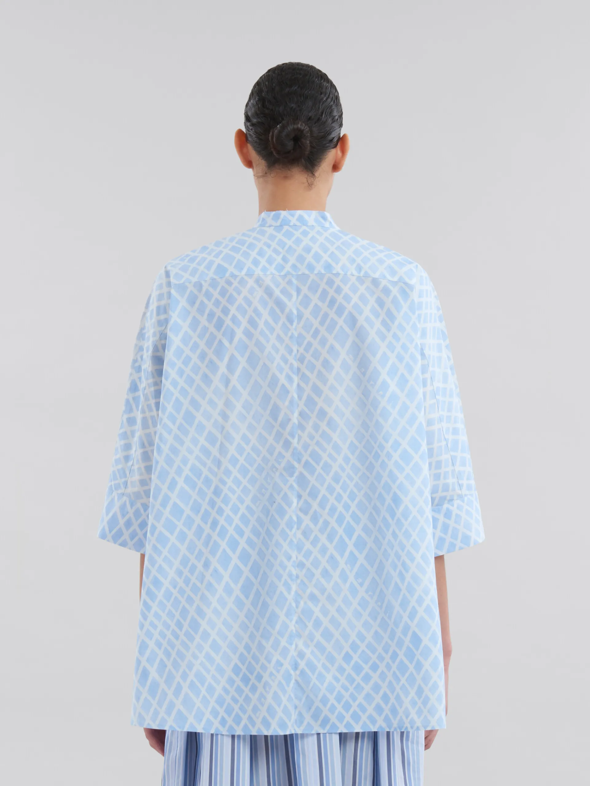 Tops & T-Shirts>Marni Light Blue Poplin Kimono Shirt With Landscapes Print LIGHTBLUE