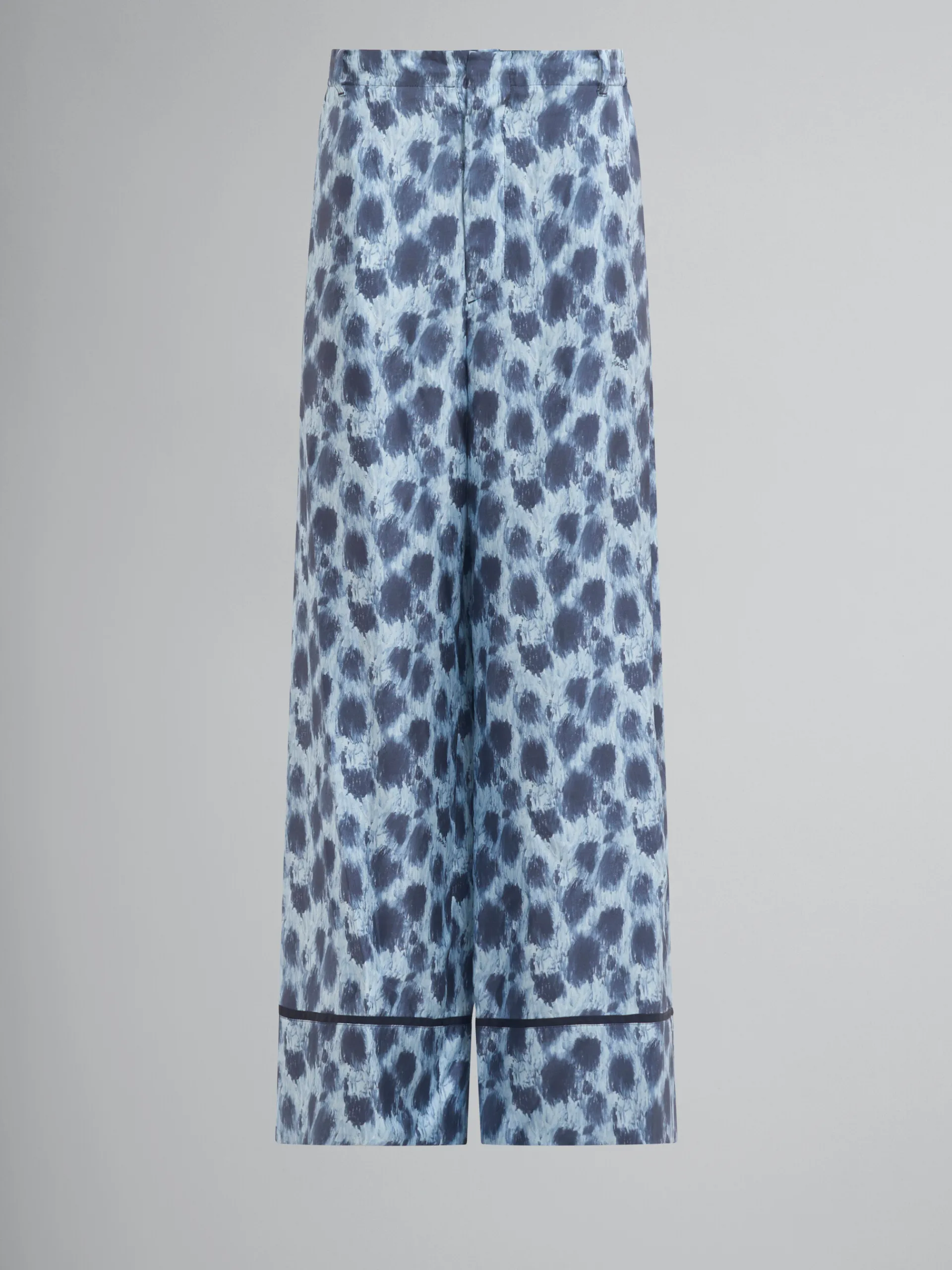 Matching Sets | Pants>Marni Light Blue Silk Palazzo Trousers With Crayon Leopard Print ANTIQUE SILVER