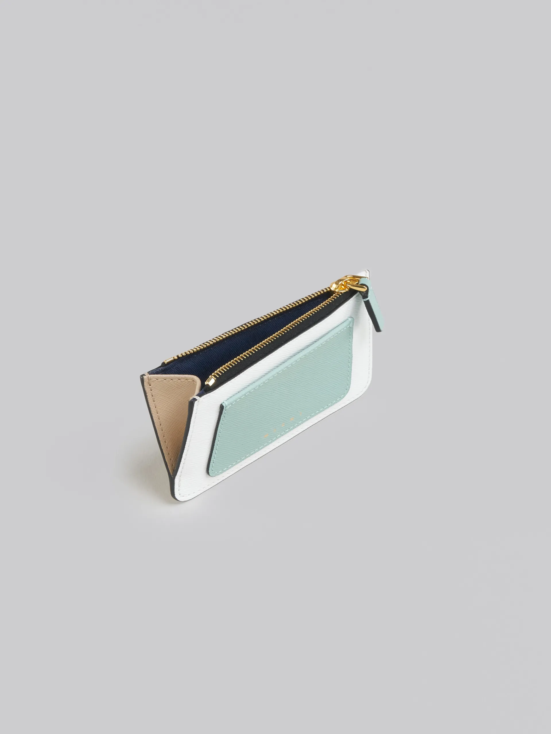 Wallets & Small Leather Goods>Marni Light Green White And Brown Saffiano Leather Card Case TEAGREEN/LIMESTONE/LIGHTCAMEL