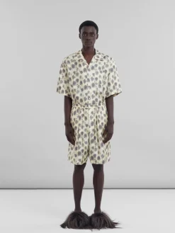 Matching Sets | Pants>Marni Light Yellow Silk Bermuda Shorts With Crayon Leopard Prints LIGHTTOPAZ