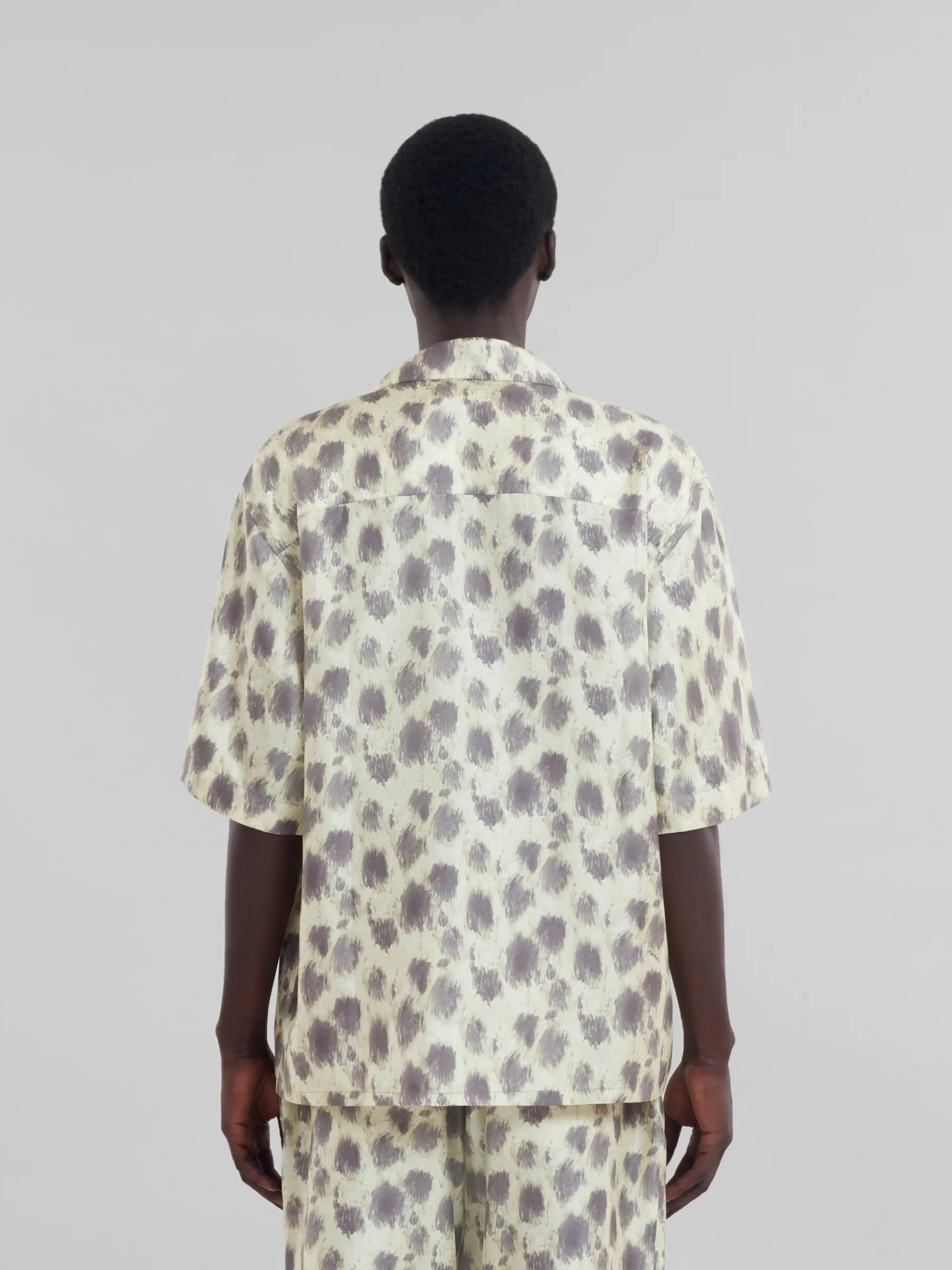 Matching Sets | Tops & T-Shirts>Marni Light Yellow Silk Bowling Shirt With Crayon Leopard Print LIGHTTOPAZ
