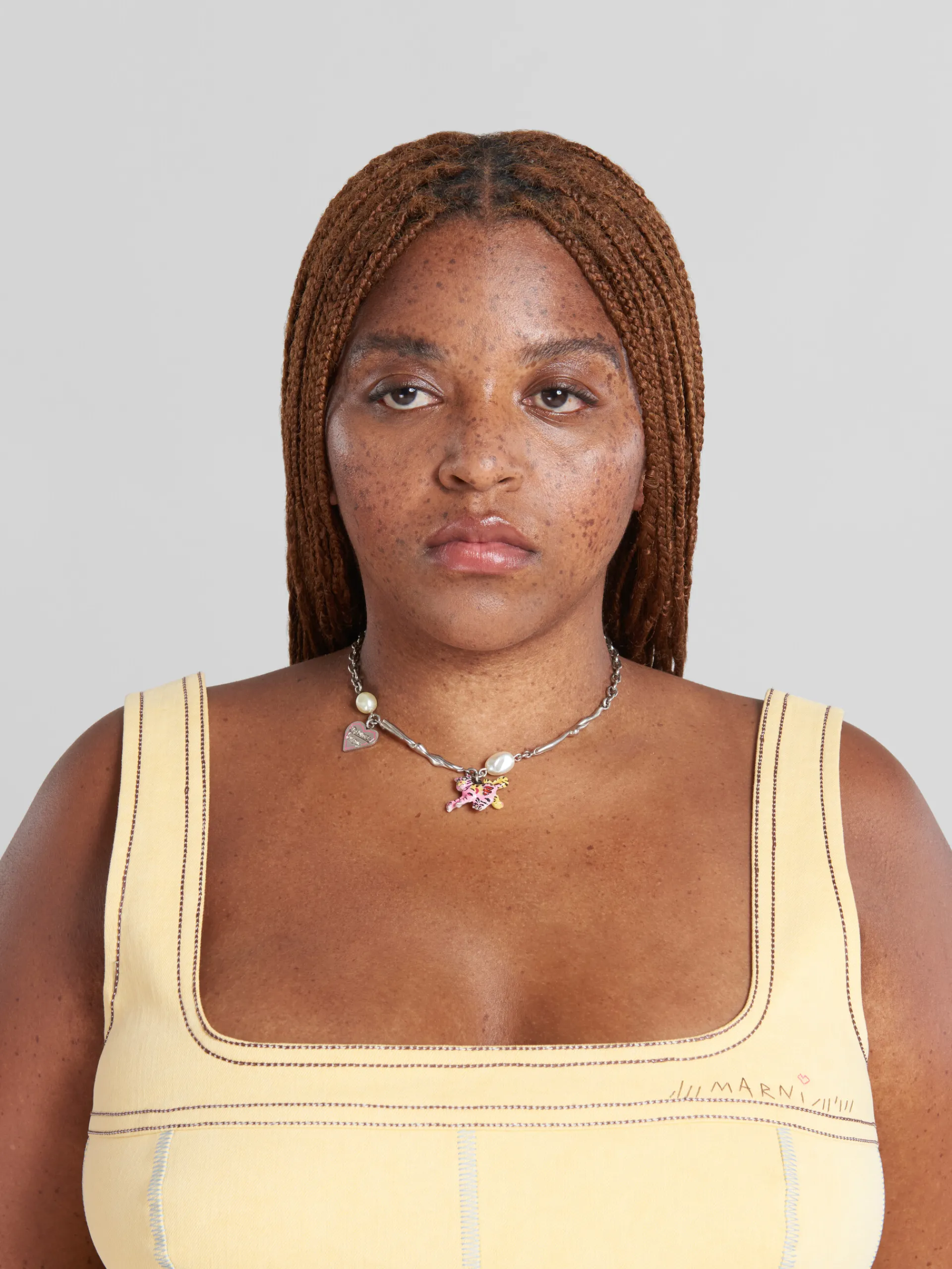 Necklaces>Marni Metal Chain Necklace With Tiger Pendant PALLADIUM/FLAMINGO