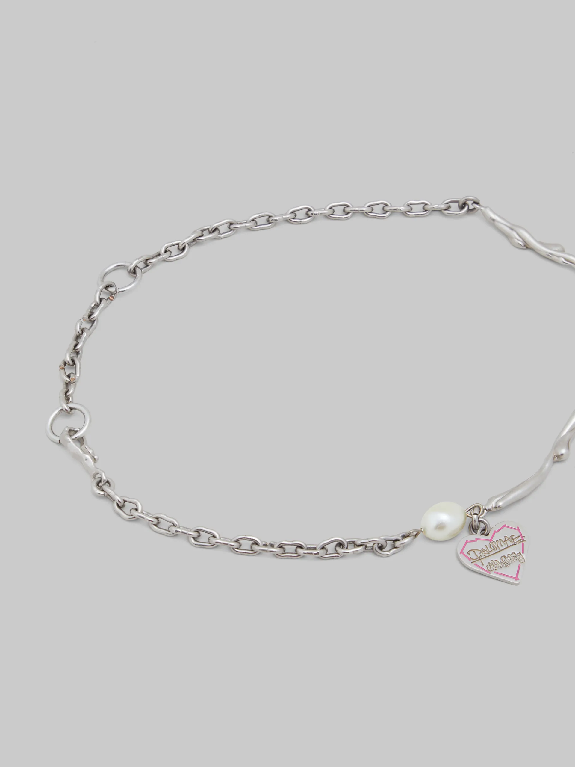 Necklaces>Marni Metal Chain Necklace With Tiger Pendant PALLADIUM/FLAMINGO