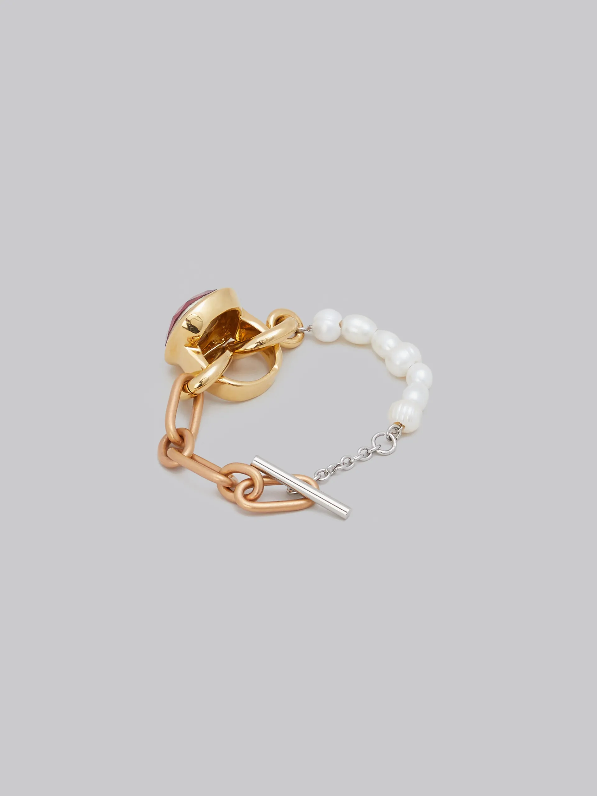 Bracelets>Marni Mixed Link Chain Bracelet With Pearls And Ring VINTAGE/DEEP GOLD