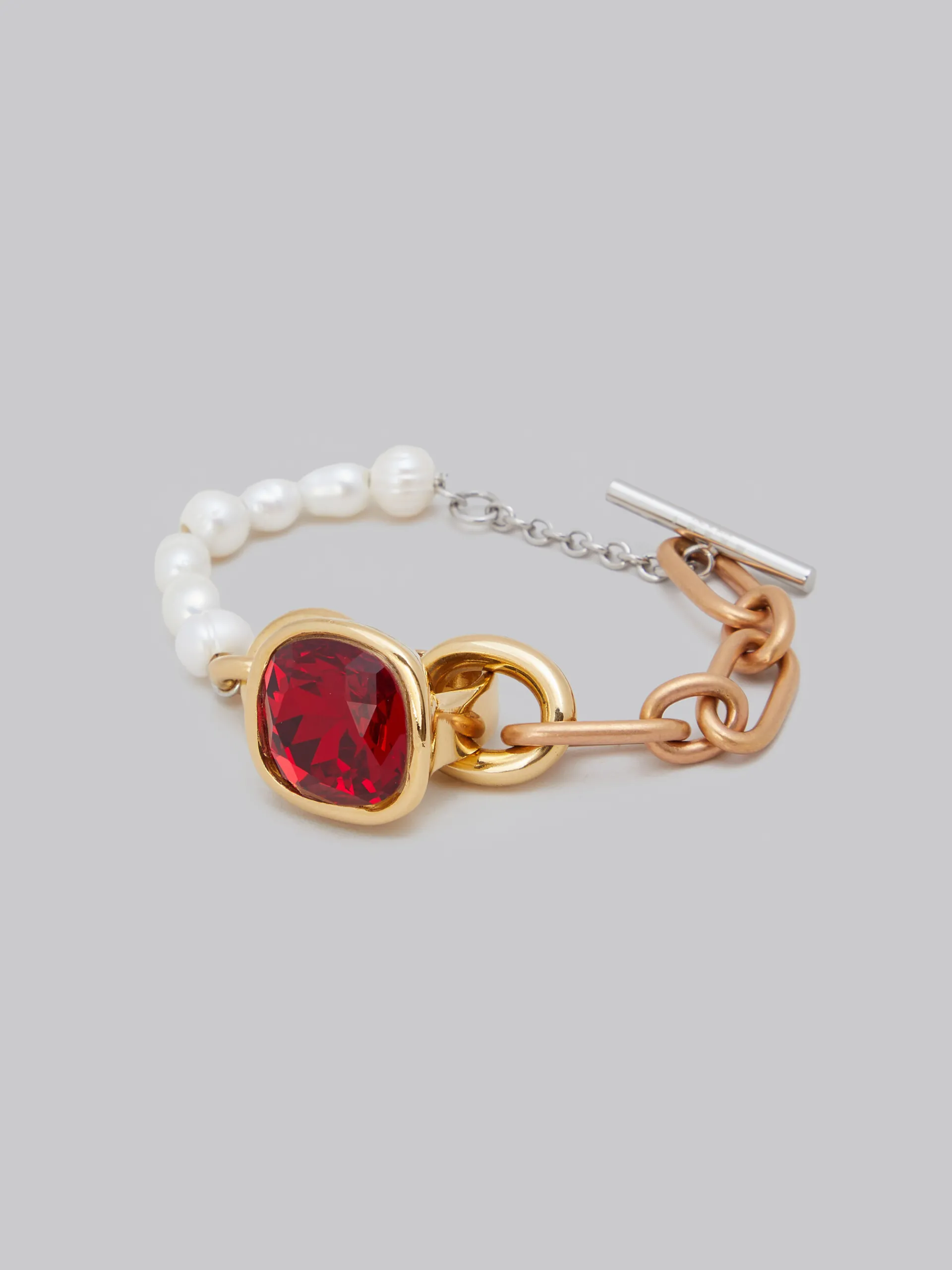 Bracelets>Marni Mixed Link Chain Bracelet With Pearls And Ring VINTAGE/DEEP GOLD