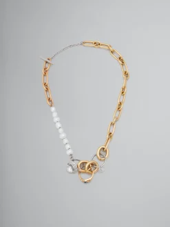 Necklaces>Marni Mixed Link Chain Necklace With Pearls And Rings VINTAGE/DEEP GOLD