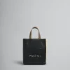Tote Bags>Marni Museo Soft Mini Bag In Black Cream And Brown Leather With Mending BLACK/SHELL/AGATE GREY