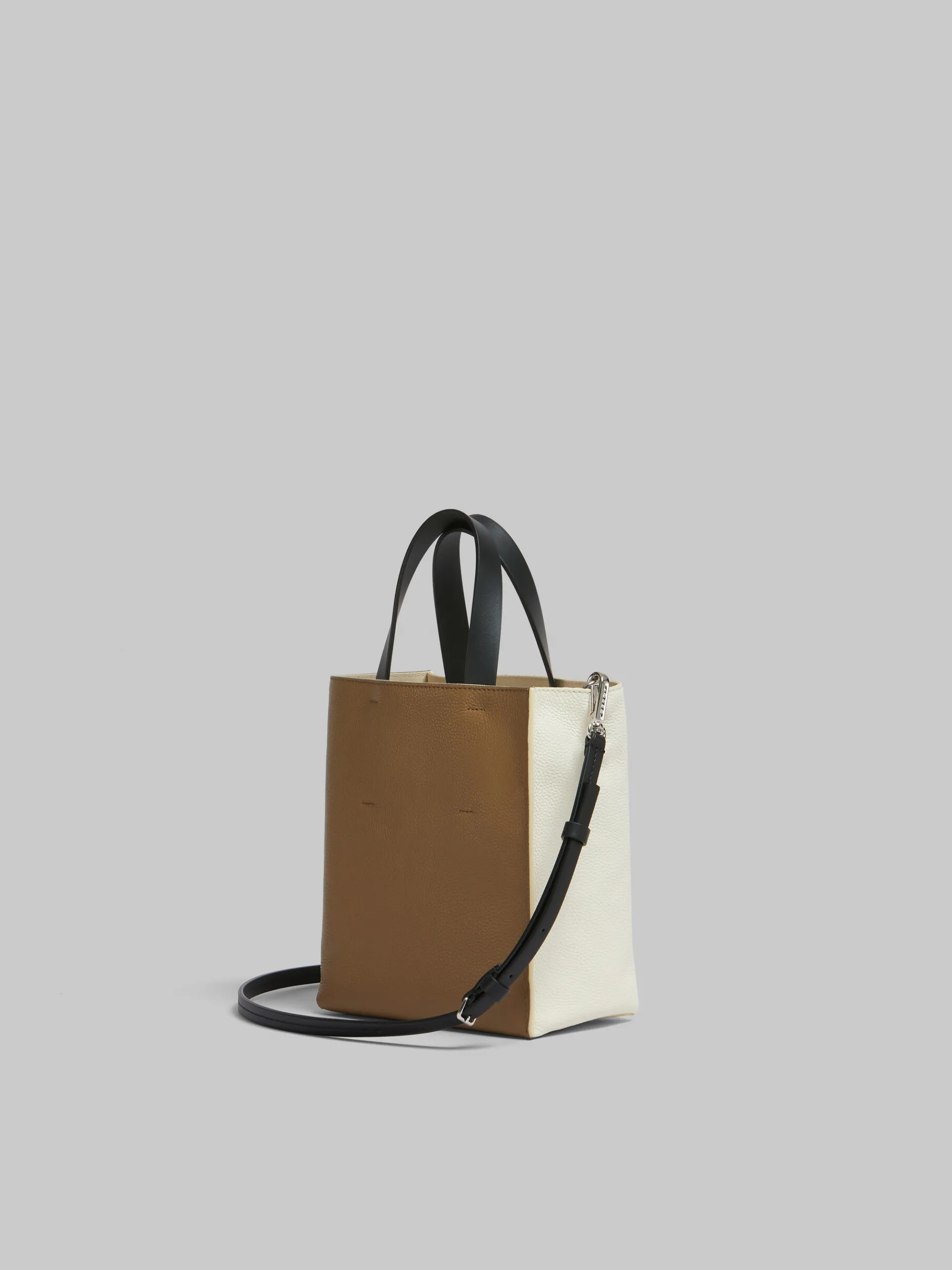 Tote Bags>Marni Museo Soft Mini Bag In Ivory And Brown Leather With Mending IVORY/CRETA/BLACK